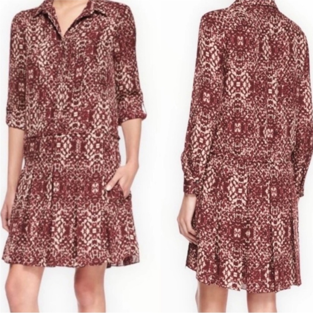 Haute Hippie Chloe Silk Shirtdress in Shadow Snake Merlot, size M NWT